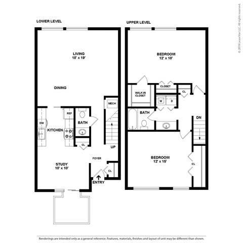 Floor plan for 2 beds, 1.5 baths, 1369 sqft
